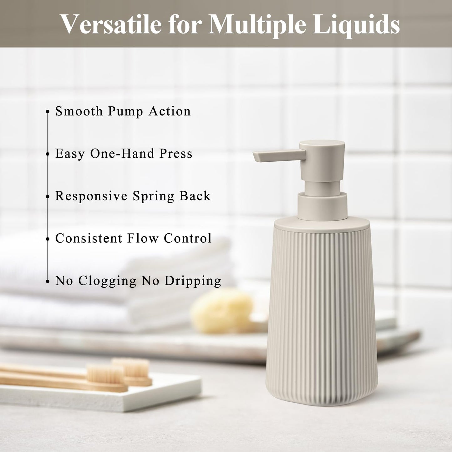 zuxzmj Beige 2 Pack Hand Soap Dispensers Set with No Rust Pump for Bathroom and Kitchen Countertops Refillable Matte Striped Plastic 8.5 oz