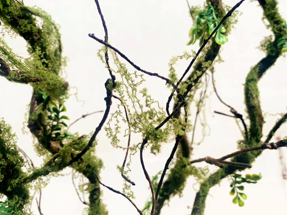 Dophinena 43 inches Moss Twig Vines Artificial Trees Branches Jungle Climber Fake Greenery Twigs Trunk with Greenery for Home Decor Garden Landscape Hanging Reptile Habitat Decor (Green - Pack of 2)