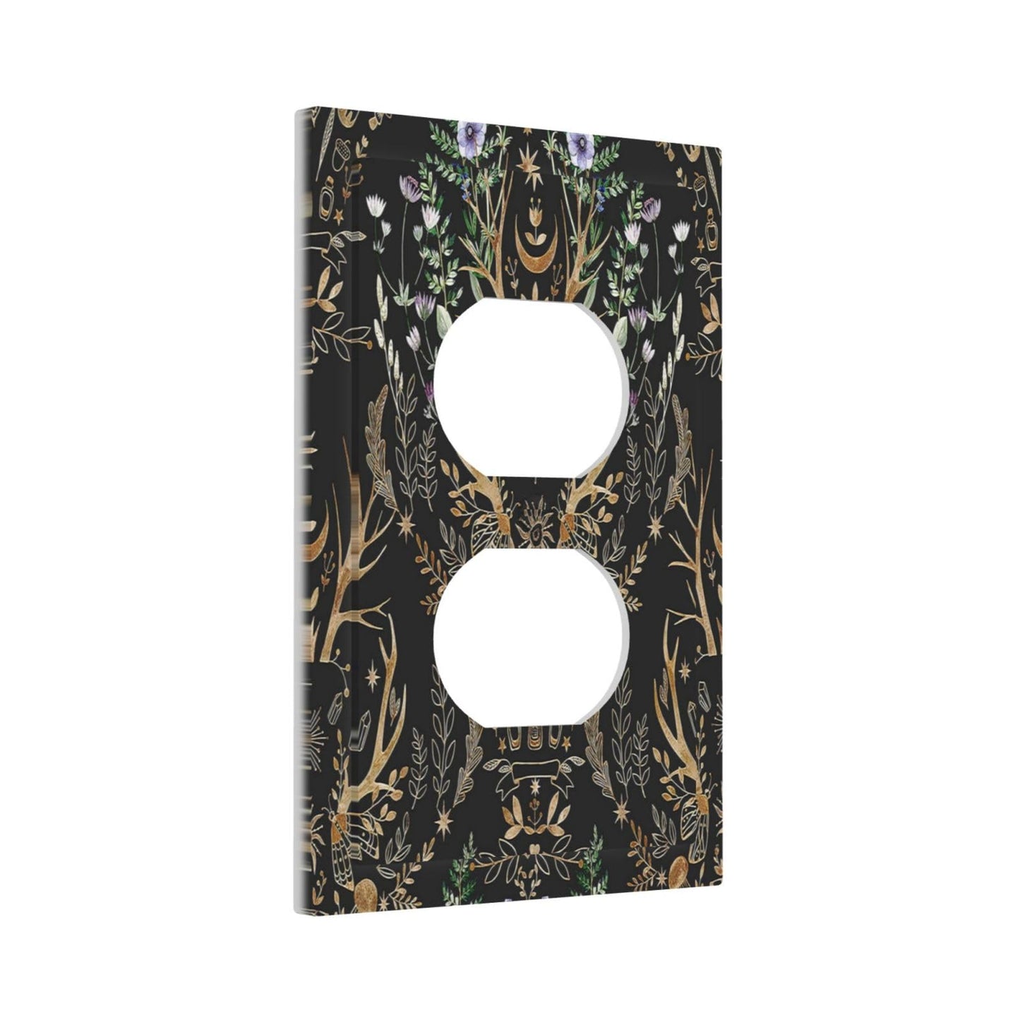 Botanical Morris Floral Midnight Black 1 Gang Outlet Plate Decorative Single Duplex Wall Plate Covers Unique Electrical Receptacle Light Switch Cover Art Faceplate Switchplate for Bathroom Living Room