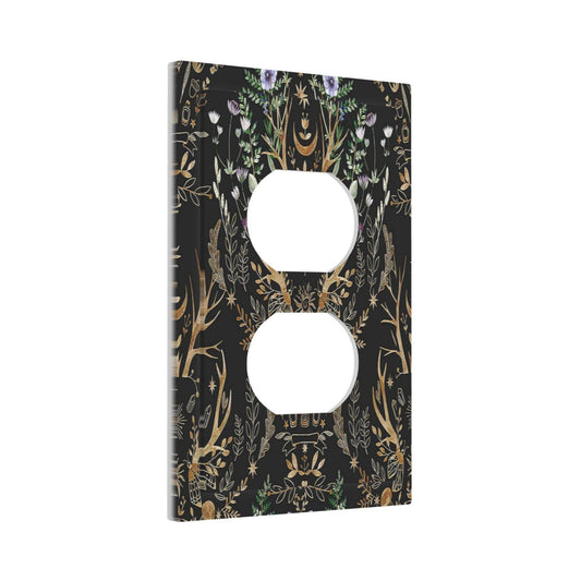 Botanical Morris Floral Midnight Black 1 Gang Outlet Plate Decorative Single Duplex Wall Plate Covers Unique Electrical Receptacle Light Switch Cover Art Faceplate Switchplate for Bathroom Living Room