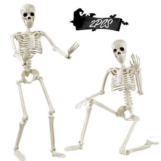 YUJUN 2 Pack 36'' Halloween Skeleton Decorations, 3ft Full Body Posable Skeleton Realistic Plastic Bones Movable Joints for Halloween Party Yard Haunted House Props Indoor Outdoor Decor