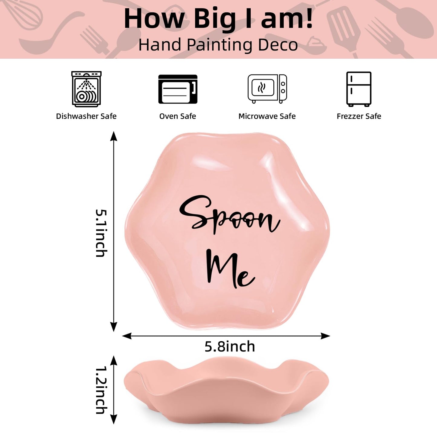 Funny Ceramic Spoon Rest for Kitchen Counter Stove Top, 5.8 Inch Heat-Resistant Utensil Holder for Cooking, Spoons, Ladles, Tongs, Cute Kitchen Decor, Housewarming Gift for Women Men (Pink)