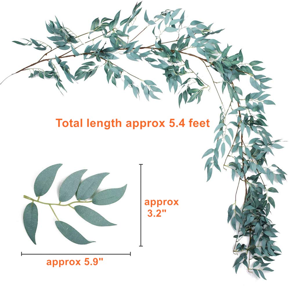 LJDJ Gray Green Leaf Garland Decorations - 5.4 Feet Artificial Silk Fabric Willow Plant Leaves Vines Twigs Garland String Wedding Decor Jungle Luau Safari Party Supplies Faux Greenery Crowns Wreath