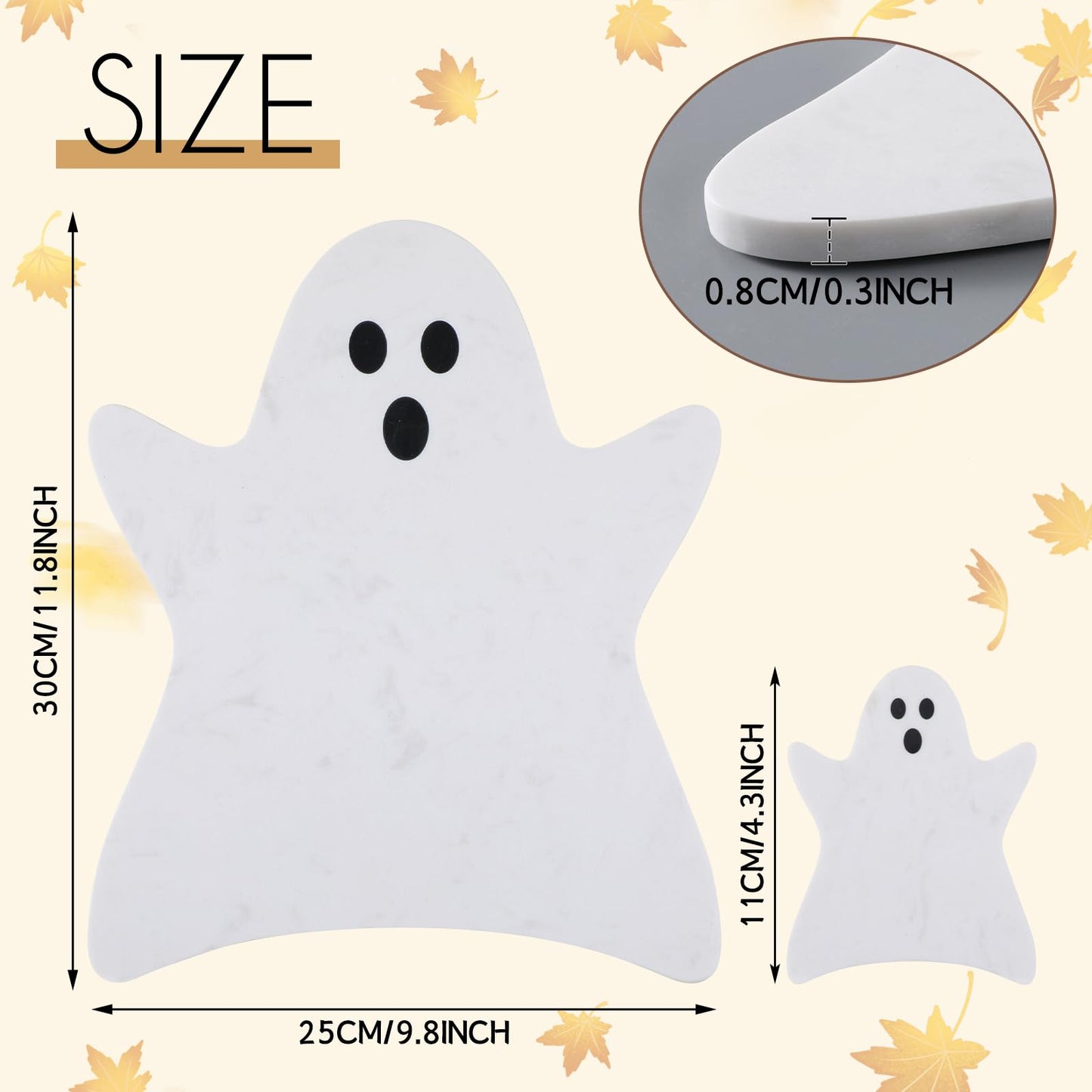 Reallnaive Halloween Ghost Marble Cheese Board with 4 Ghost Coasters Set Charcuterie Cutting Tray Halloween Marble Serving Decorative for Decoration Charcuterie Kitchen