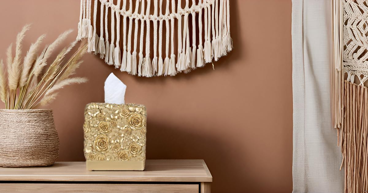 Hymmah Modern Square Tissue Box Cover Holder,Bathroom Accessories Decor Unique Design Tissue Box Cover for Bathroom Vanity Counter Tops Also Great for Bedrooms and Living Rooms