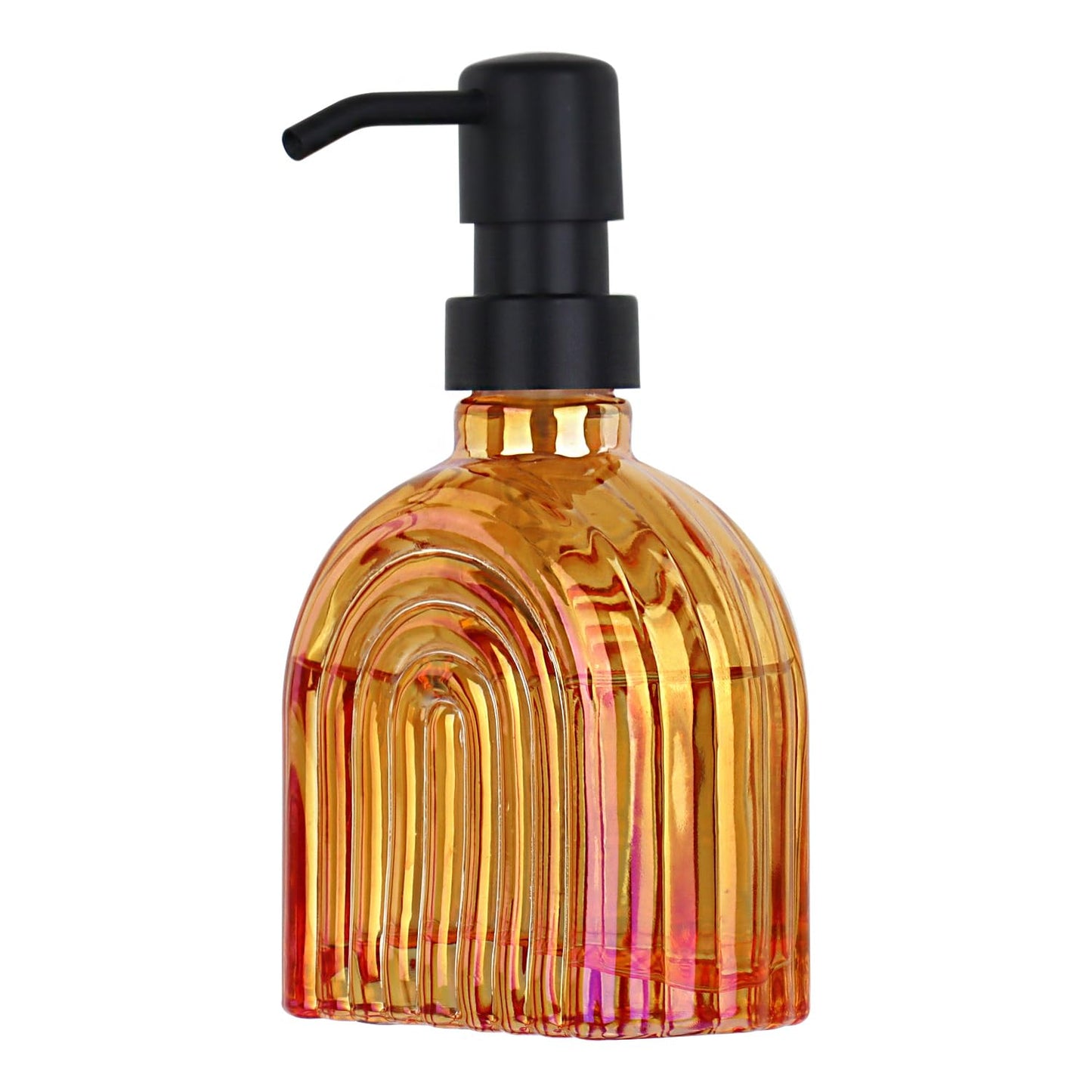 OCTMUSTARD Glass Kitchen Soap Dispenser Bathroom, 9 Oz, Refillable Liquid Modern Soap Dispenser for Hand Soap, Lotion Dispensers Bottle - Home, Commercial Countertop Decor. (Orange)
