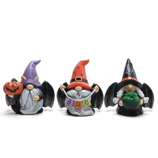 Hodao 3pcs Halloween Gnomes Decorations Handmade Scandinavian Gnome Figurines with Black Wing Boo Halloween Gnomes Figurines Decor Pumpkin Office Table Decorations Gifts