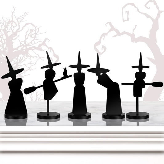 Burbell 5 Pcs Halloween Decorations Indoor Halloween Witch Figurines Set Black Metal Halloween Witches Decor Stylish Witch Scene Figurine Standing Decor for Witch Sabbath Home Table Shelf