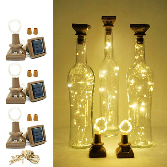 LoveNite Solar Powered Wine Bottle Lights with Cork, 6 Pack 20 LED Cork Shape Silver Copper Wire Colorful Fairy Mini String Lights for DIY, Party, Christmas, Wedding Decor (Warm White)