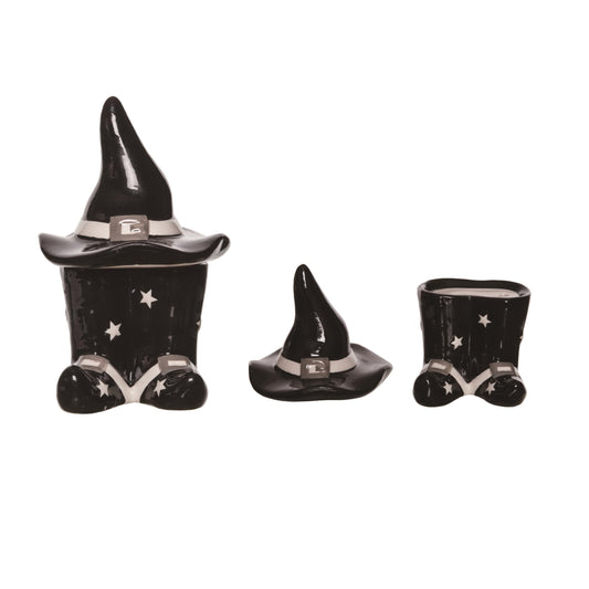 Transpac Dolomite 6" Multicolor Halloween Witch Hat & Boot Salt and Pepper Shakers Set of 2 - Festive Tabletop Decor for Halloween - Food Safe, Indoor/Outdoor Use Multicolor