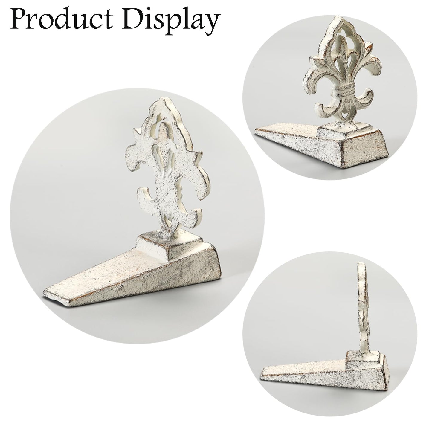 Fleur De Lis Door Stoppers Heavy Duty Cast Iron Decorative Door Stop Wedge, 2 PCS, Antique White
