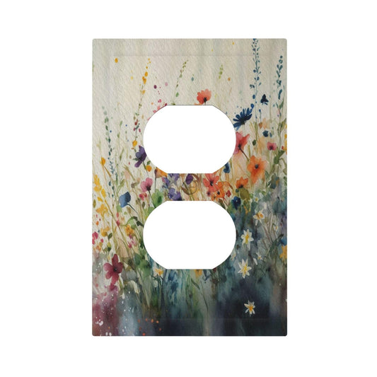 LOLREAI Decorative Outlet Covers Rustic Colorful Ink Flower Floral Plants 1 Gang Wall Plate Cover Receptacle Duplex Light Switch Cover Plate Single Dual Plug Covers Electrical Switchplate Faceplate