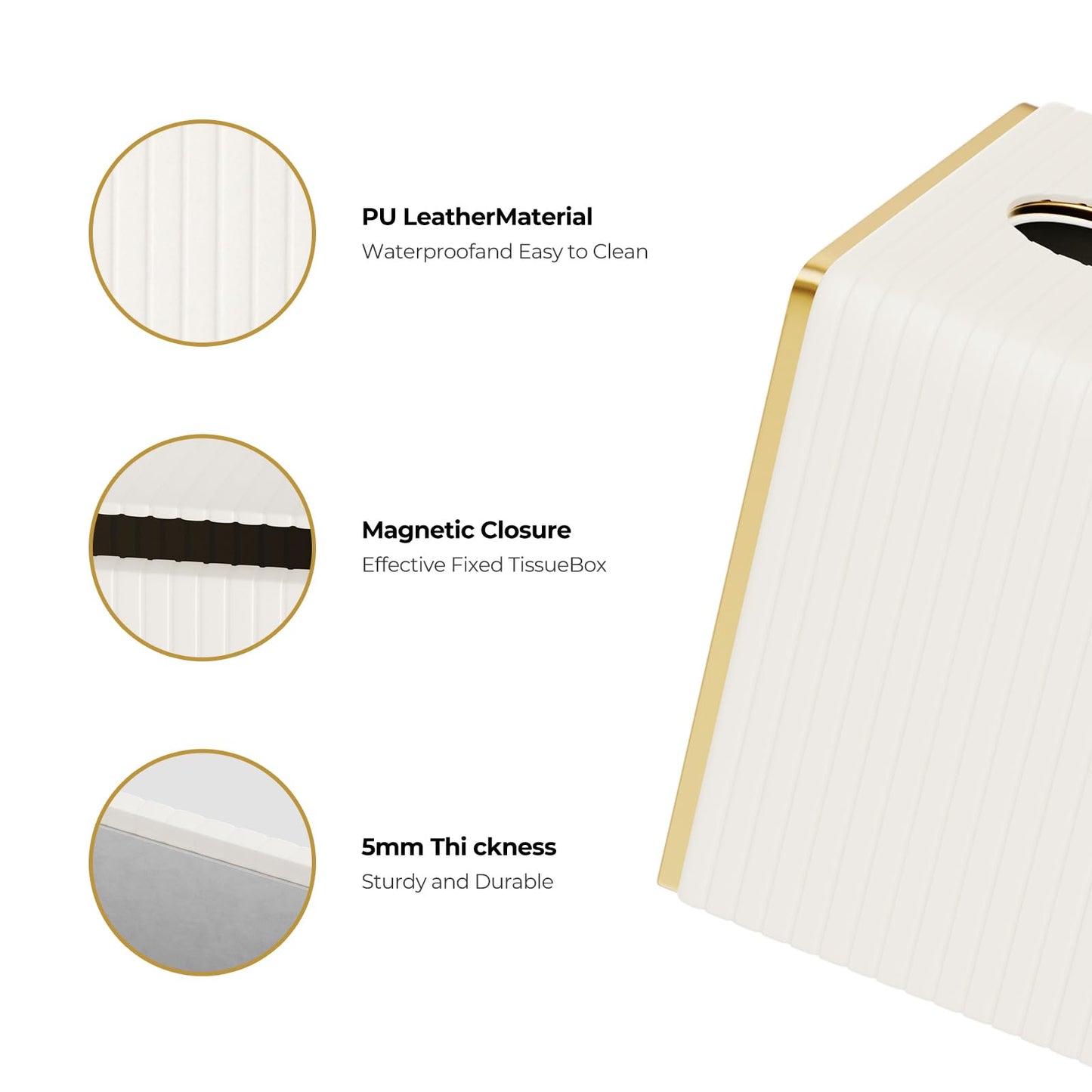 White PU Leather Tissue Box Cover Square