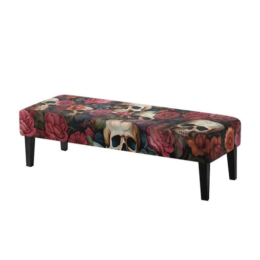 BYOXPUVI Skull Peony Pattern Bench Cover Slipcover,Halloween Decorative Removable Bench Chair Covers Stretch Seat Cushion Protector