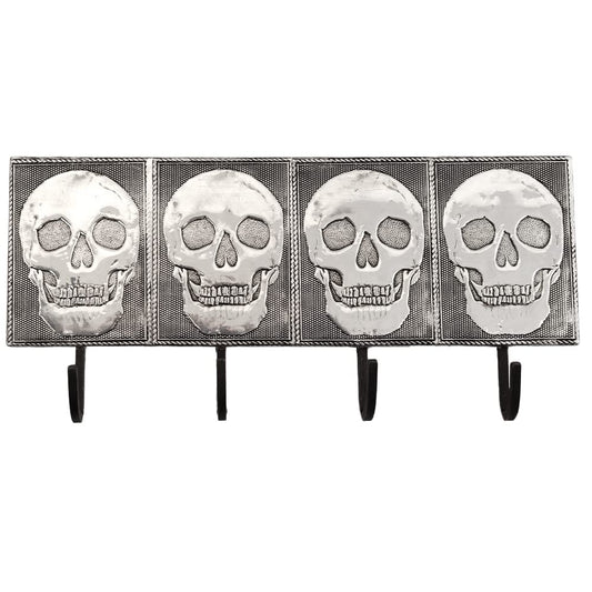 Silver-Tone Skull Wall Hanger | Gothic Wall Décor for Home, Office, Bedroom | Hat, Coat, Scarf, and Jewelry Organizer | Four, Three, Two, or One Hook | Floral Pattern (4" x 14")