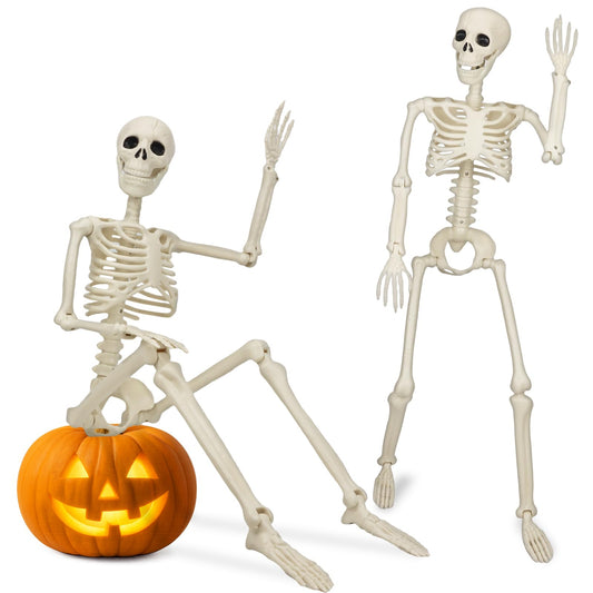 2 Pack 36'' Posable Skeletons Halloween Decorations: 3 FT Life Size Skeleton with Full Body Movable Joints Plastic for Spooky Halloween Decor Outdoor Indoor Yard Party Haunted House Graveyard Lawn