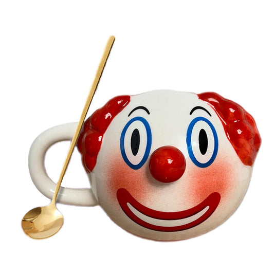 AKV Cute Clown Coffee Mug Halloween Joker Statue Mug Funny Ceramic Clown Mug with Coffee Scoop, 400ml Coffee Cups, Cartoon Clown Water Cup, BPA-free, Best Halloween Gifts for Women Kids