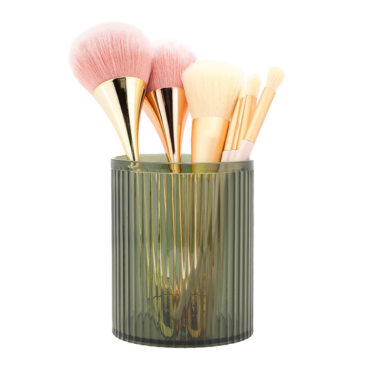 DASITON Makeup Brush Holder Organizer, Acrylic Makeup Brush Cup, Vintage Striped Make Up Brush Holder for Vanity, Bathroom Countertop, Toothbrush Holders, Pen Holder for Desk Storage (Green)