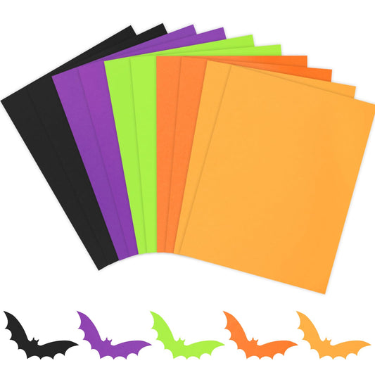 AnyDesign 50 Sheet Assorted Halloween Colored Card Stock Paper Black Purple Green Orange Yellow Scrapbook Paper for DIY Halloween Card Making Hocus Pocus Party Gift Craft Supplies, 8.5 x 11 Inch
