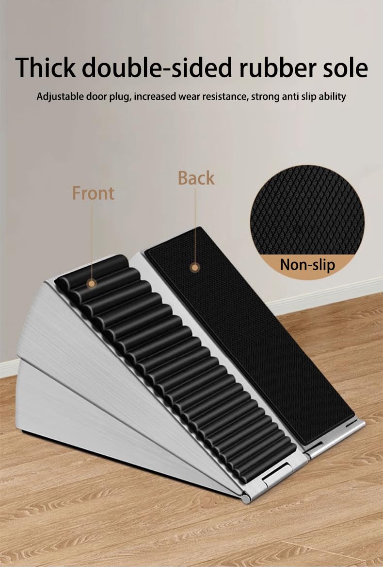 Extra Strong Grip Door Stopper - Heavy Duty Tall Metal Door Wedge with Spring Rubber Tip for Wood, Security & Office Doors (6, Silver)