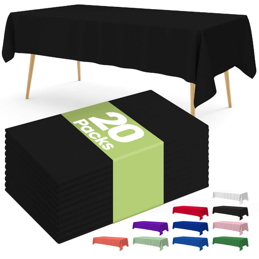 Pureegg Plastic Table Cloth Disposable 20 Pack, 54 x 108 Inch Table Cloths, Graduation Decorations Class of 2026, Graduation Party Tablecloths, Rectangle, Plastic Cover, Leakproof & Sturdy, Black