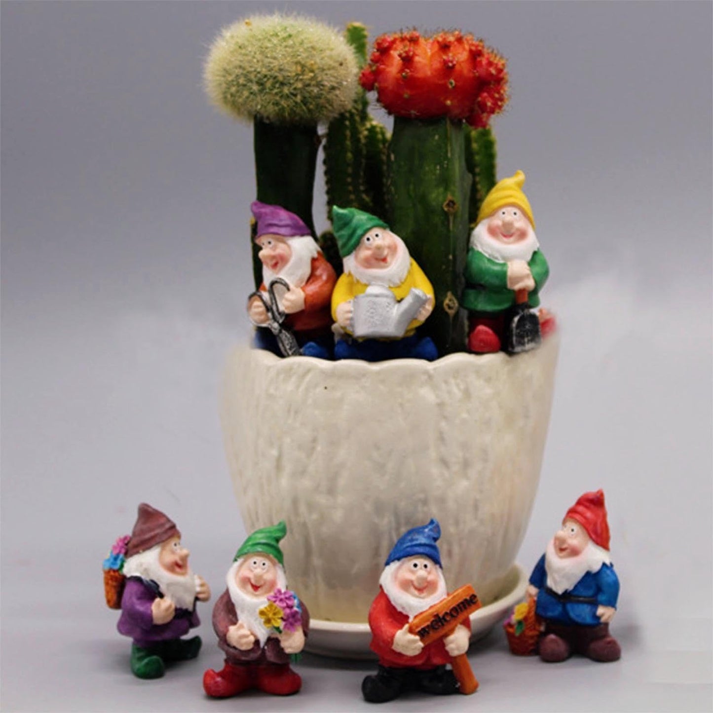 Eysinyge Set of 7 Mini Garden Gnomes, Tiny Gnome Figurines for Miniature Fairy Garden Decor, Plant Pot Decorations, Dashboard Ornaments