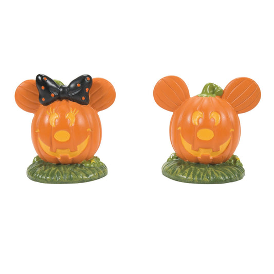 Department 56 Disney Village Halloween Accessories Pumpkintown Mickey and Minnie Mouse Topiaires Figurine Set, 1.75 Inch, Multicolor