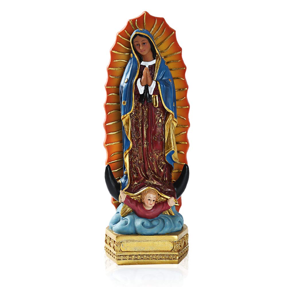 Lependor Our Lady of Guadalupe The Blessed Virgin Mary Resin Statue Sculpture, The Blessed Mother of The Immaculate Comception Home Madonna Figurine - Colored Our Lady