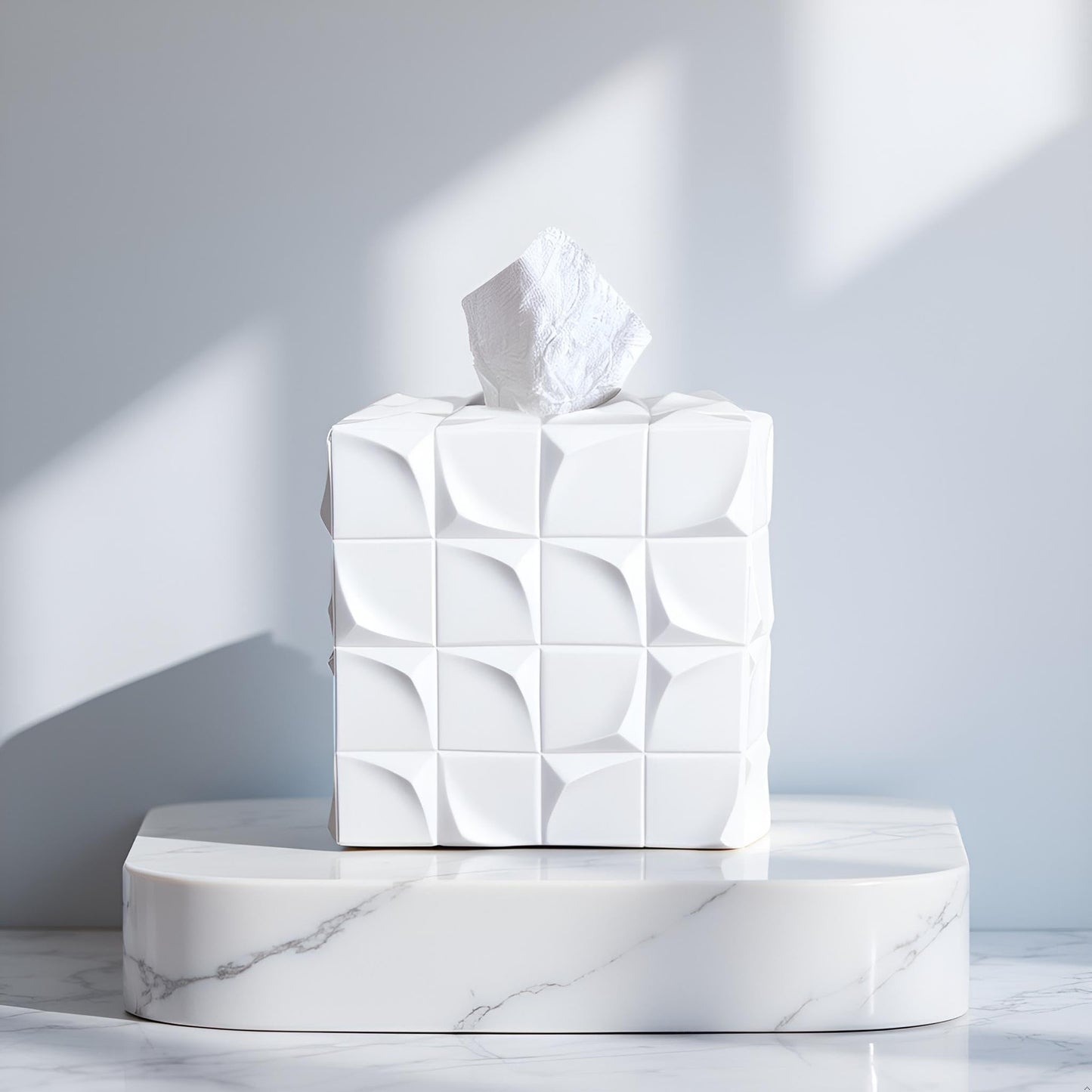 Huitony Square Tissue Box Cover Decorative Kleenex Box Holder for Bathroom & Living Room with Handcrafted Texture (White)