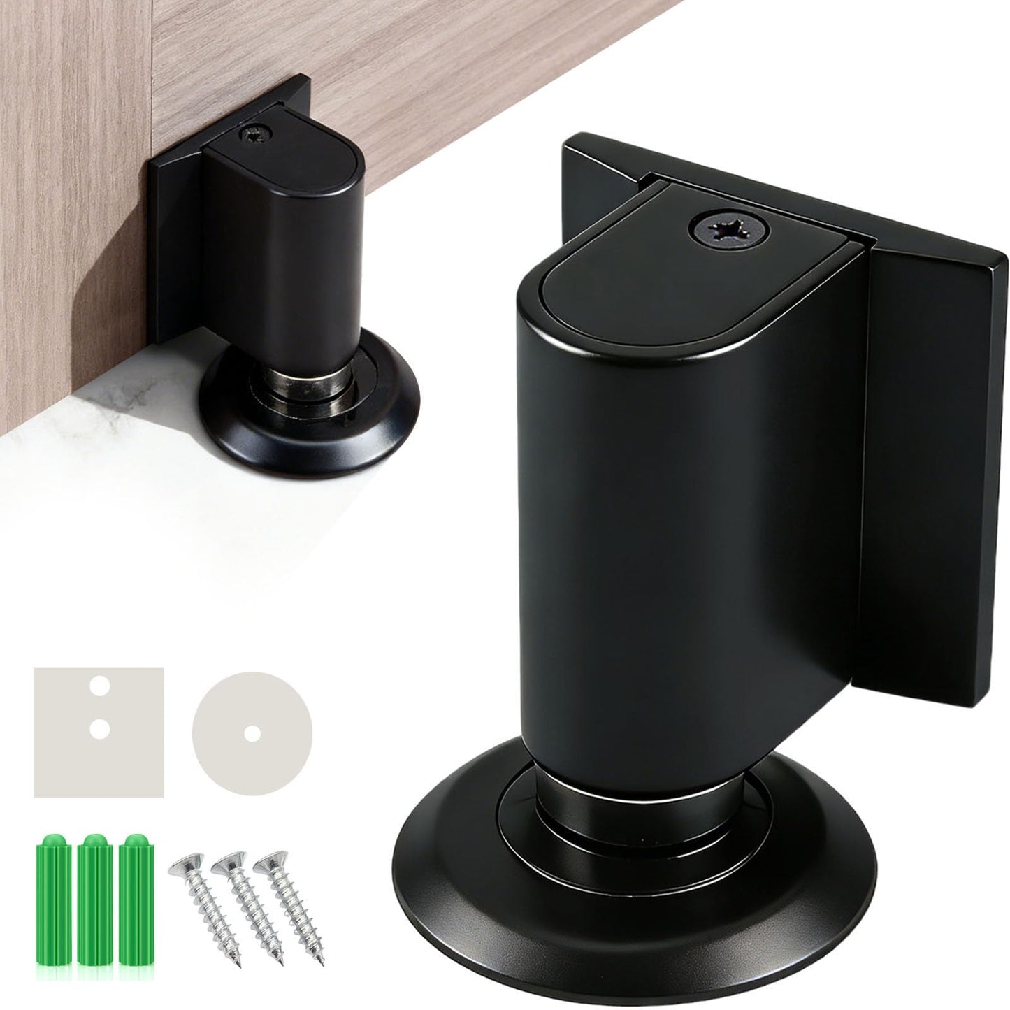 Magnetic Door Stoppers Door Catch, Heavy Duty Door Stop Floor Mounting Metal Doorstop, Door Holder Stops No Drill Adhesive and Screws Strong Magnet Keep Door Open (Black)