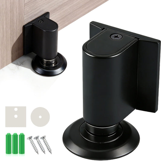 Magnetic Door Stoppers Door Catch, Heavy Duty Door Stop Floor Mounting Metal Doorstop, Door Holder Stops No Drill Adhesive and Screws Strong Magnet Keep Door Open (Black)
