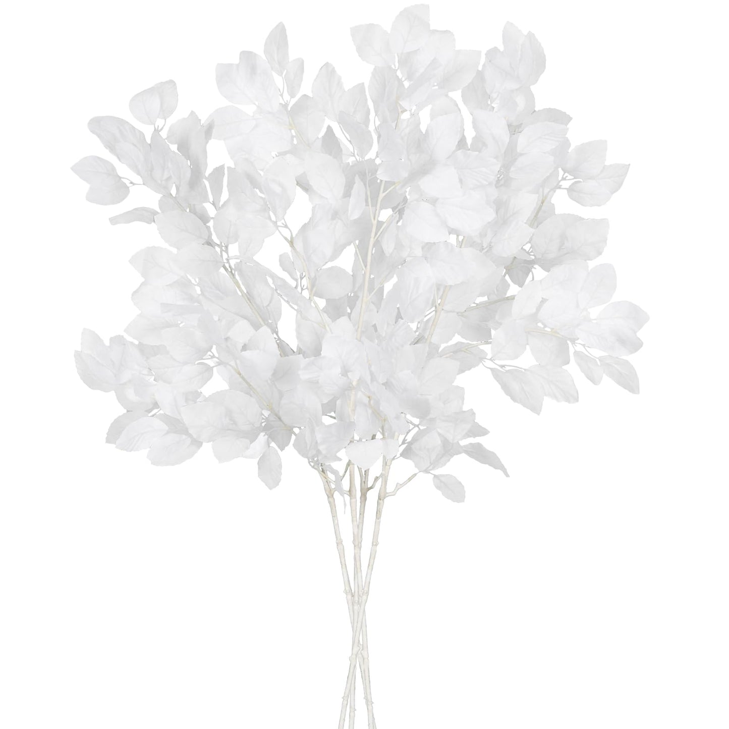 RECUTMS Artificial Fall Beech Leaf Stems 4Pcs 39Inch Fake Foliage Branches for Tall Vase Faux Autumn Leaves Long Greenery Stem for Thanksgiving Halloween Harvest Home Wedding Party Decor(White)