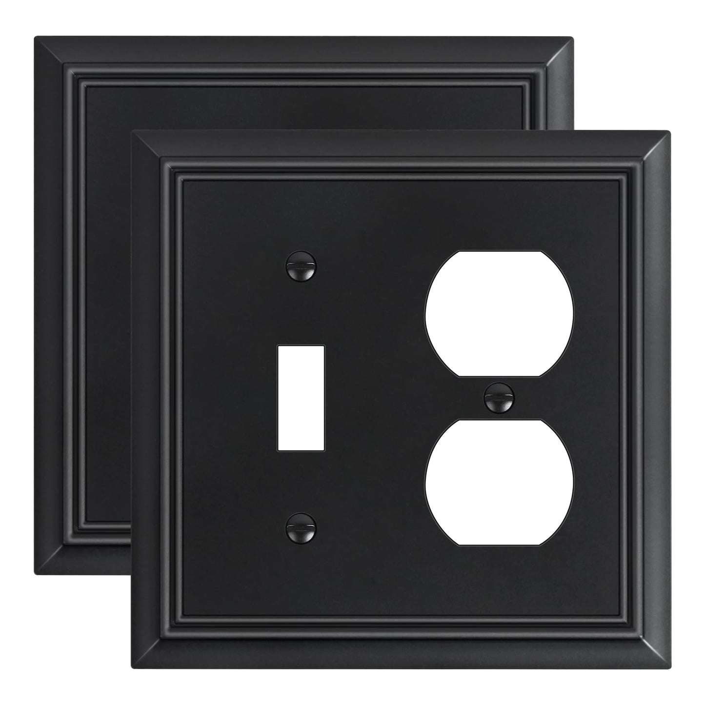 2-Pack Combo Toggle/Duplex Light Switch Cover Plate, Matte Black Outlet Cover Plate, Natural Bamboo Fiber Decorative Wall Receptacle Cover for Electrical Outlets, Light Switch