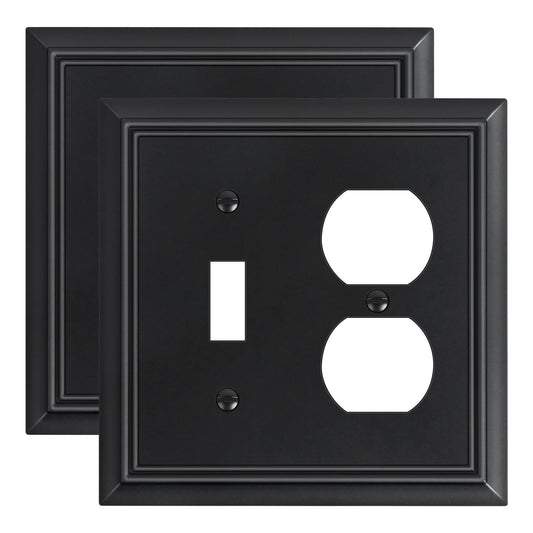2-Pack Combo Toggle/Duplex Light Switch Cover Plate, Matte Black Outlet Cover Plate, Natural Bamboo Fiber Decorative Wall Receptacle Cover for Electrical Outlets, Light Switch
