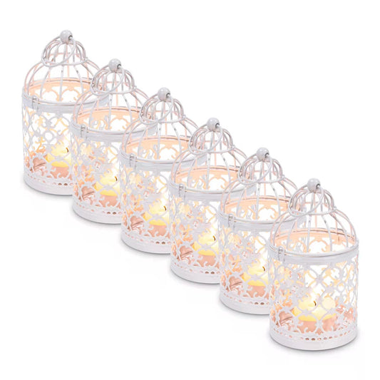 Hanging Birdcage Lantern, 6PCS Small Metal Tealight Holder Vintage Decorative Hanging Candle Holder Lantern Centerpieces for Wedding Halloween Christmas Table Decoration