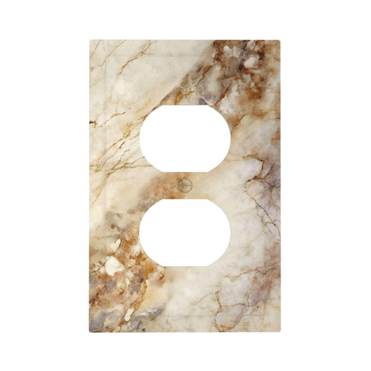 Brown And White Slab Marble Luxurious Printing Outlet Covers 1 Gang Duplex Light Switch Cover Decorative Switch Plates Electrical Receptacle Faceplate Wall Plate for Bathroom Kitchen Decor
