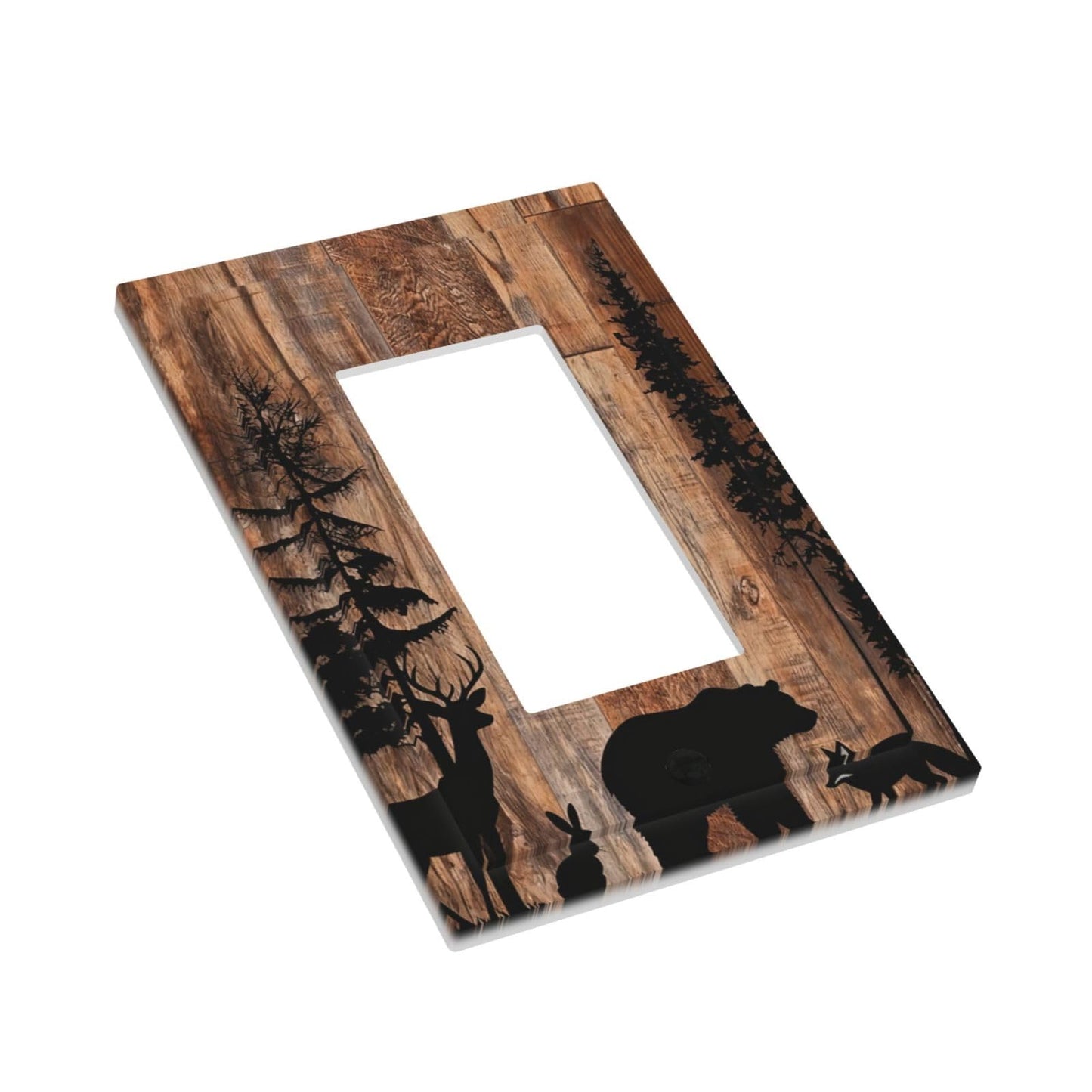 Nadoabtm Decorative Outlet Covers Rustic Woodland Animal Silhouette Bear Deer 1 Gang Single Rocker Light Switch Cover Plate Electrical Switch Plate Cover Gfci Wall Plates For Cabin Farmhouse Decor