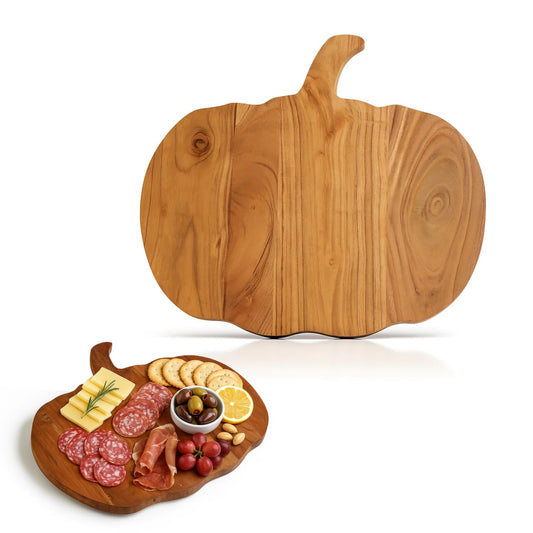 Aurah Halloween Pumpkin Shaped Wood Cutting Board for kitchen Decoration Serving Platter, Gothic Cutting Boards with Handle (12 x 13 Inch)