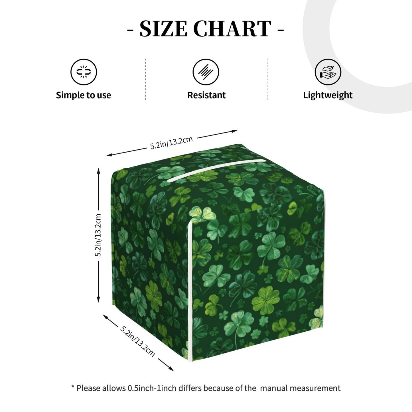 Green Clover Tissue Box Cover Square, Waterproof Leather Tissue Box Holder Portable Dispenser Modern Home Decoration for Bathroom Car Nightstand Vanity