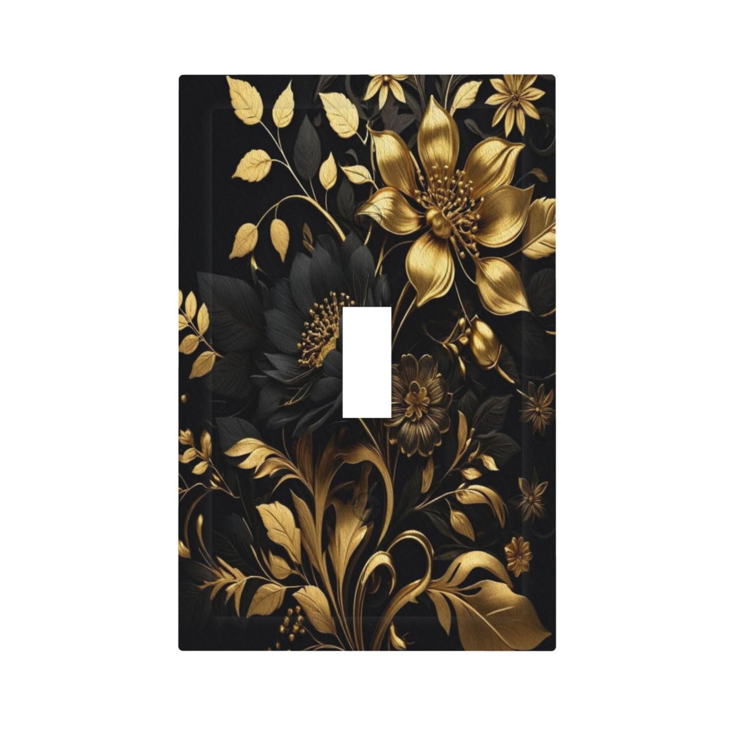 WUYOCHA Black Gold Flowers Leaves 1 Gang Light Switch Covers Single Toggle Wall Plate Decorative Switchcover Electrical Switchplate for Country Living Decor