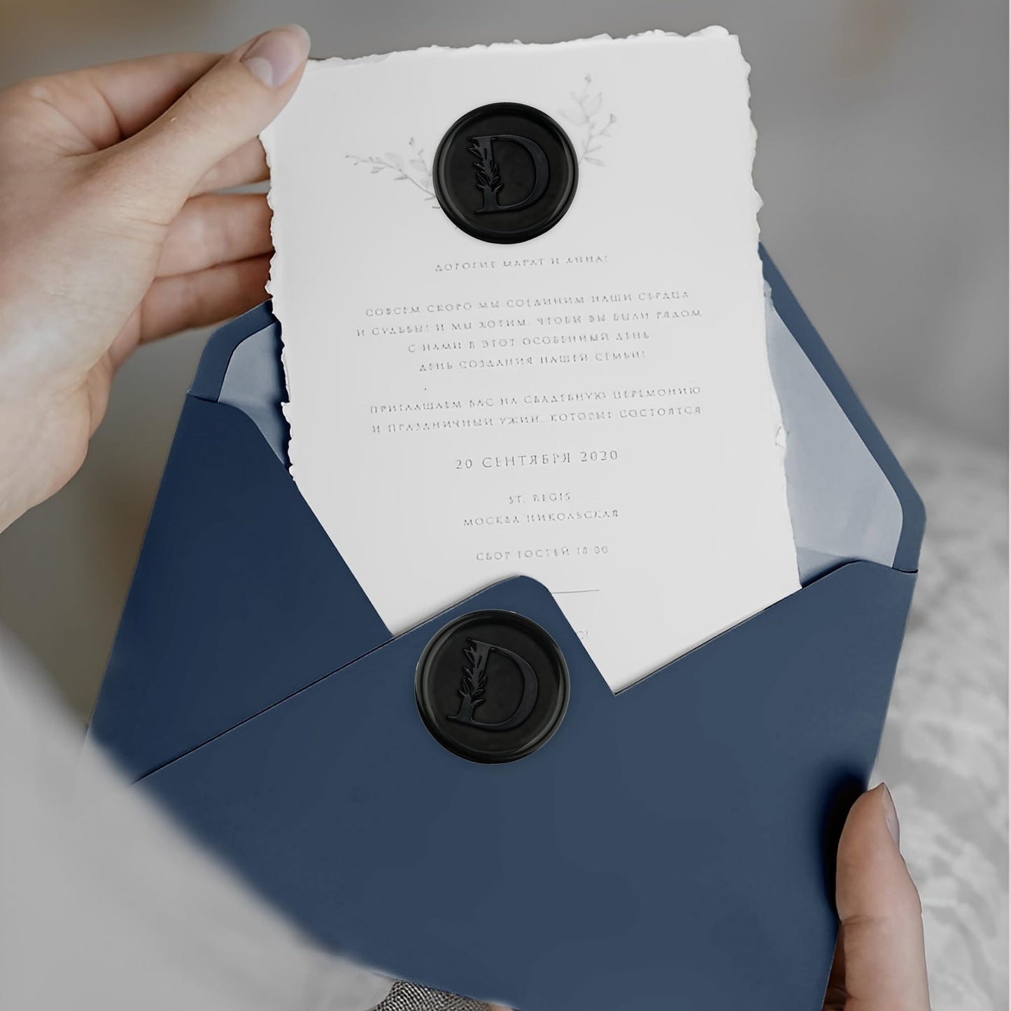 50Pcs Black Wax Seal Stickers Handmade Vintage Botanical Leaves Adhesive Letter Wax Stickers for Wedding Party Invitations, Envelope, Gift Wrap, Christmas(Initial T, Black)