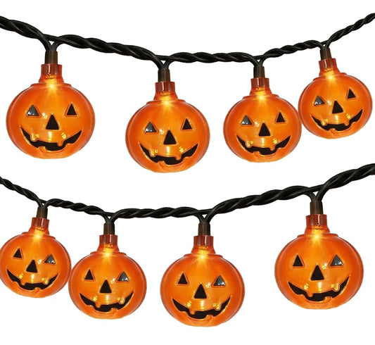 Xingzd 8.5Ft LED Halloween Lights Pumpkin String Lights with 10 Smiling Jack O Lantern Pumpkin Lights, Clear Orange Jack O Lantern for Home Party Yard Porch Indoor Outdoor Decor Halloween Decorations