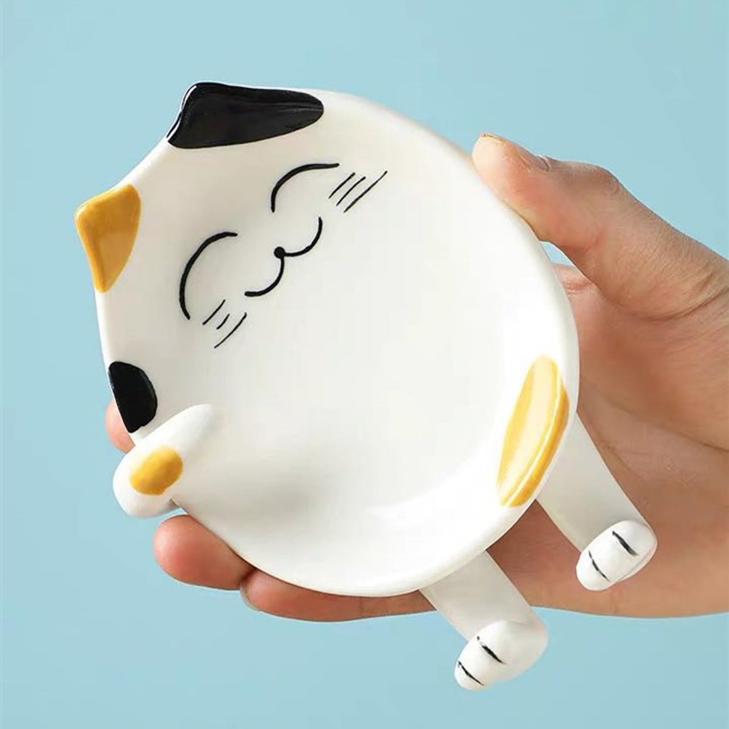 TBWHL Cute Spoon Rest 2PCS, Cat-Shaped Ceramic Spoon Rest for Kitchen Counter Stove Top with Lid Holder, Kitchen Spoon Holder for Coffee Spoon (Red & Yellow)