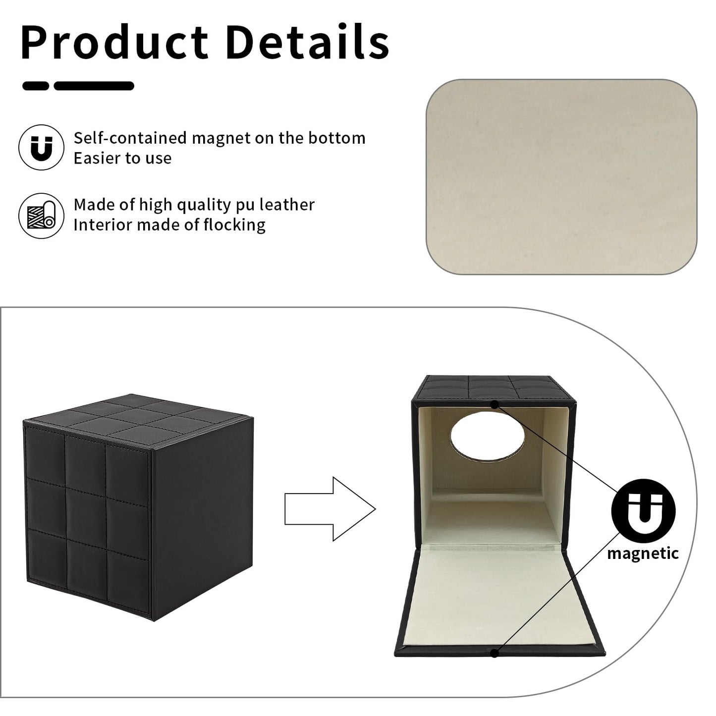 RHCSZ Modern Tissue Box Holder Square,Napkin Holder Pumping Paper Case Dispenser,Upgrade Large Size Facial Tissue Box Cover with Magnetic Bottom for Home Bathroom NightStand Office Desk (Black)