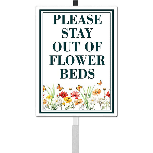 Stay Out Of Flower Beds Yard Sign With Stake Keep Off Sign,reflective Rustproof Sturdy Aluminum Sign For Outdoor Lawn Grass Garden Wildflowers Decoration（8x12in）