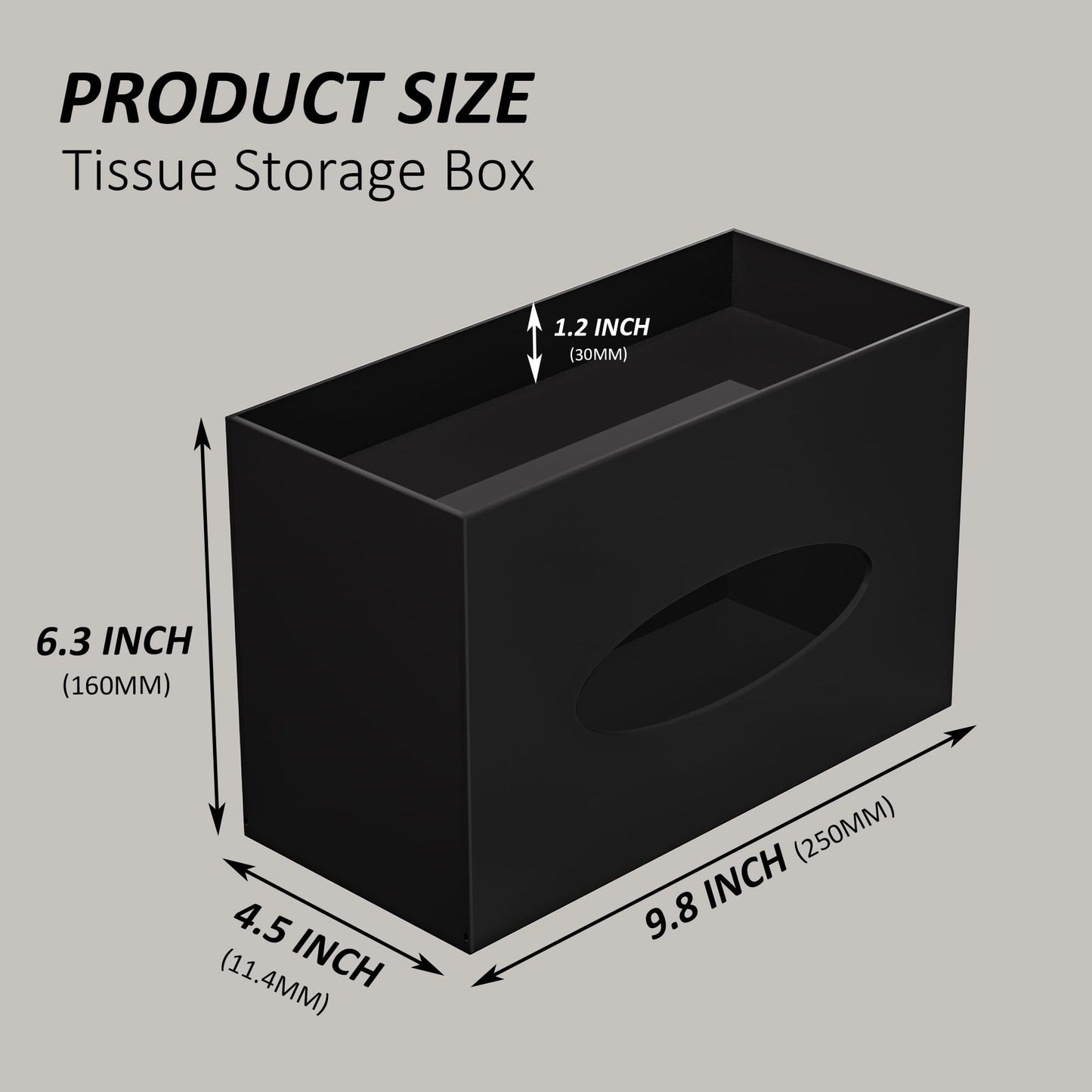 Hongtuocb Black Acrylic Tissue Box Cover Rectangular,Acrylic Tissue Dispenser with Storage Tray for Bathroom Kitchen Home Office (Black, 9.85x4.5x6.3)