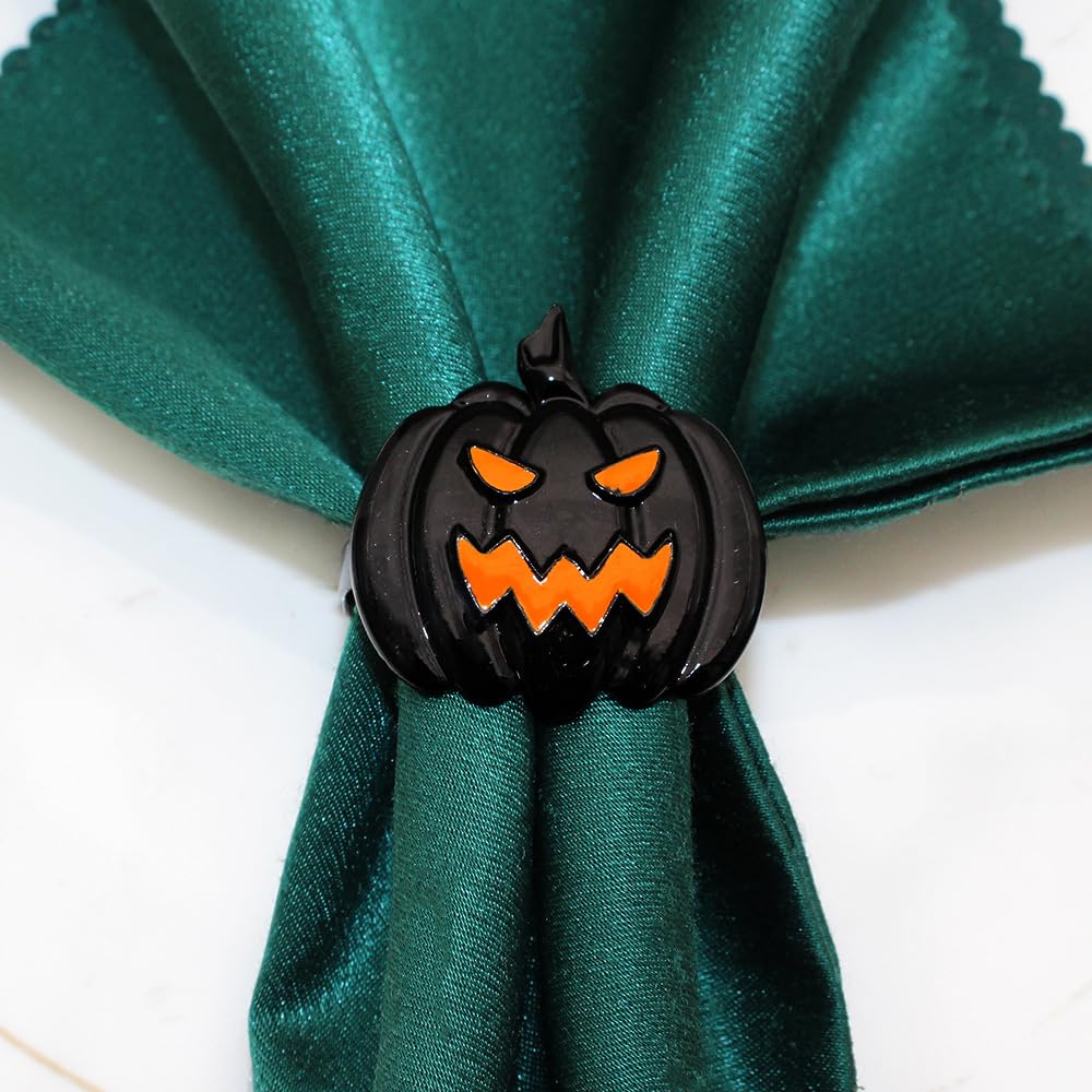 6 Pcs Halloween Napkin Rings Set Pumpkin Napkin Ring Holders Black Spooky Metal Alloy Serviette Buckles for Halloween Kitchen Dinner Table Party Decorations
