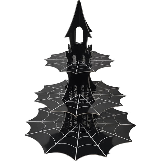 3-Tier Spider Web Cupcake Cardstock Stand - Haunted House & Ghost Theme Halloween Cool Hero skyscraper Party Serving Tray birthday party supplies