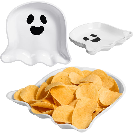 Sawysine 24 Pieces Halloween Party Serving Trays, Plastic Orange Pumpkin Black Cat White Ghost Plates Halloween Party Tableware Supplies for Holiday Decorations(White,Ghost)