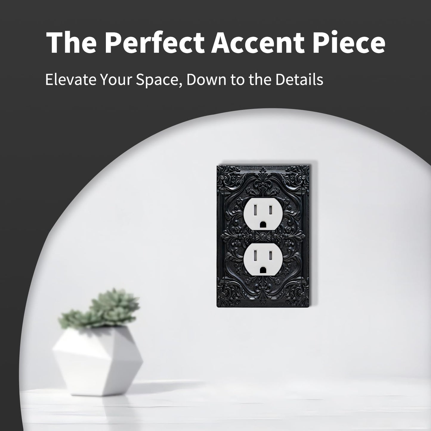 CZRPKEN Decorative Outlet Cover Black Luxury 3D Embossed Ornate Floral Design 1 Gang Duplex Light Switch Cover Plate Unique Wall Plate Electrical Switch Plate Covers for Elegant Home Wall Decor